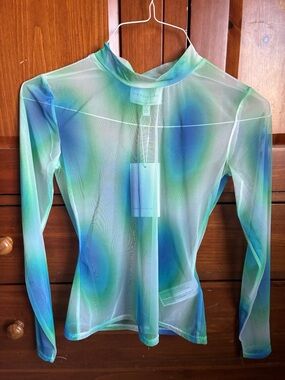 The Fifth Label Blue-Green Sheer Mesh Long-Sleeve Top size xs